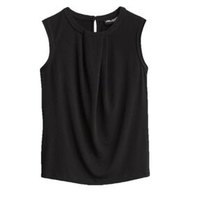 Karl Lagerfeld Paris Sz S Black Sleeveless Pleated Front Round Neck Tank Blouse